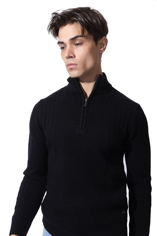 242 Chunky Cable Half Zip Pullover I Wool I Woolmark Certified I Black