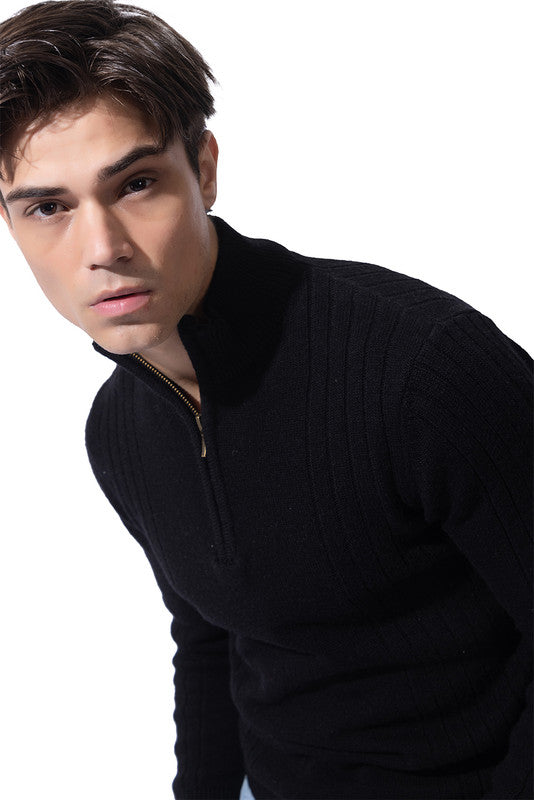 242 Chunky Cable Half Zip Pullover I Wool I Woolmark Certified I Black