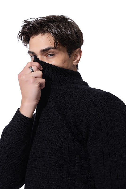 242 Chunky Cable Half Zip Pullover I Wool I Woolmark Certified I Black