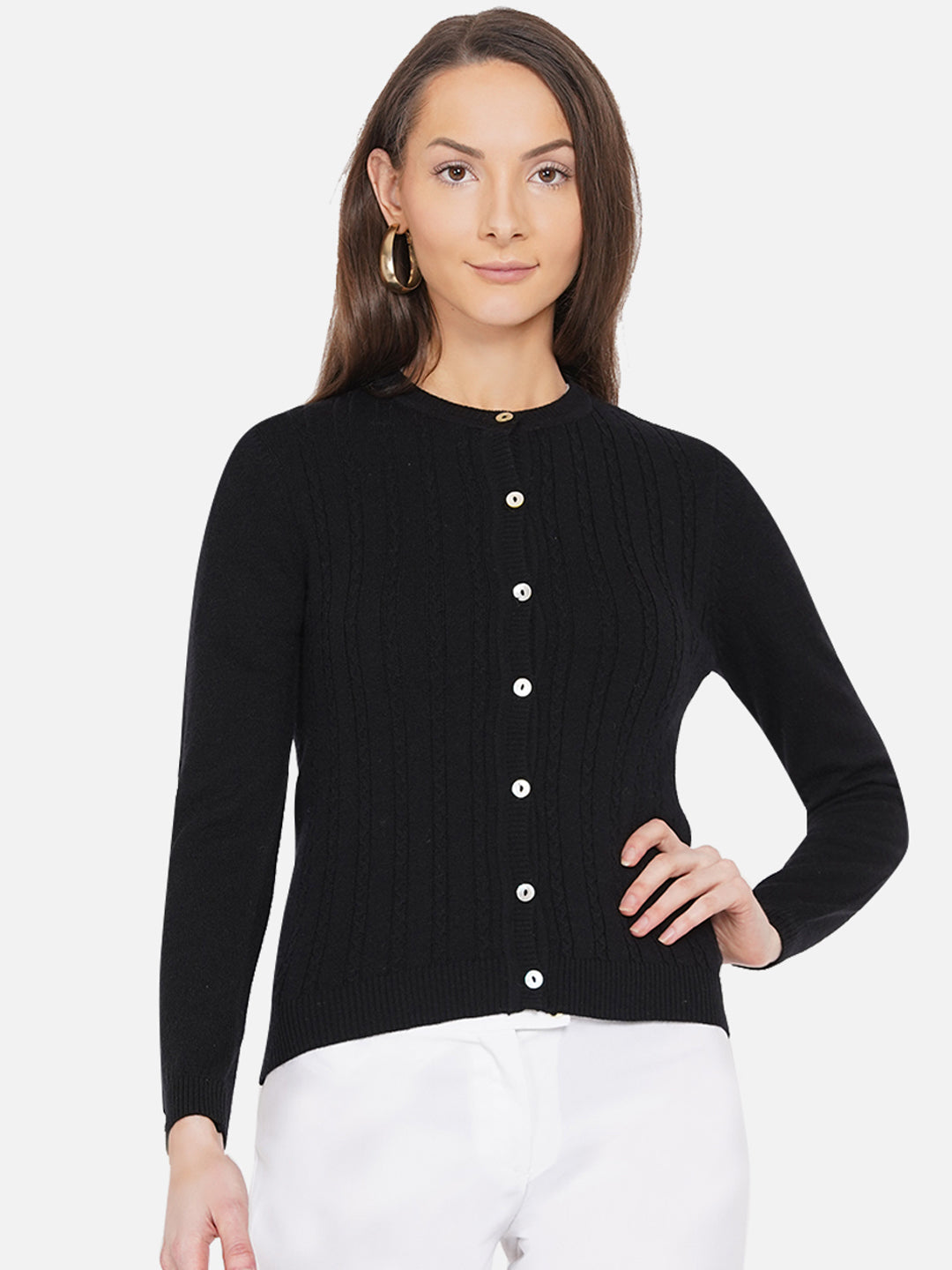 318 Wool Cable Knit Cardigan I Black